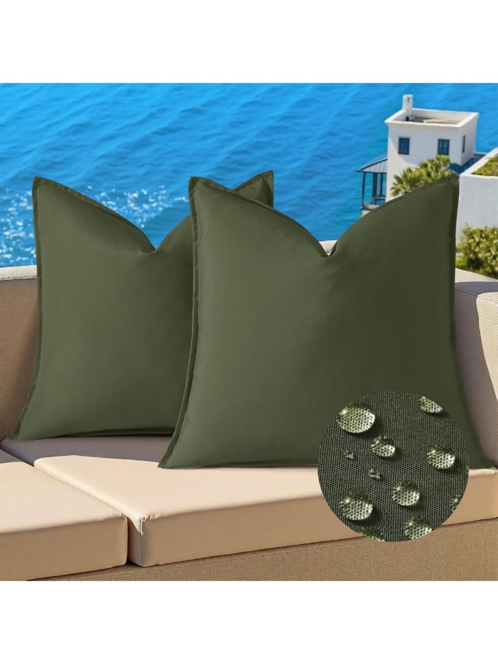Set of 2 Outdoor Waterproof Faux Linen Throw Pillow Covers 18x18 - Stylish Decor